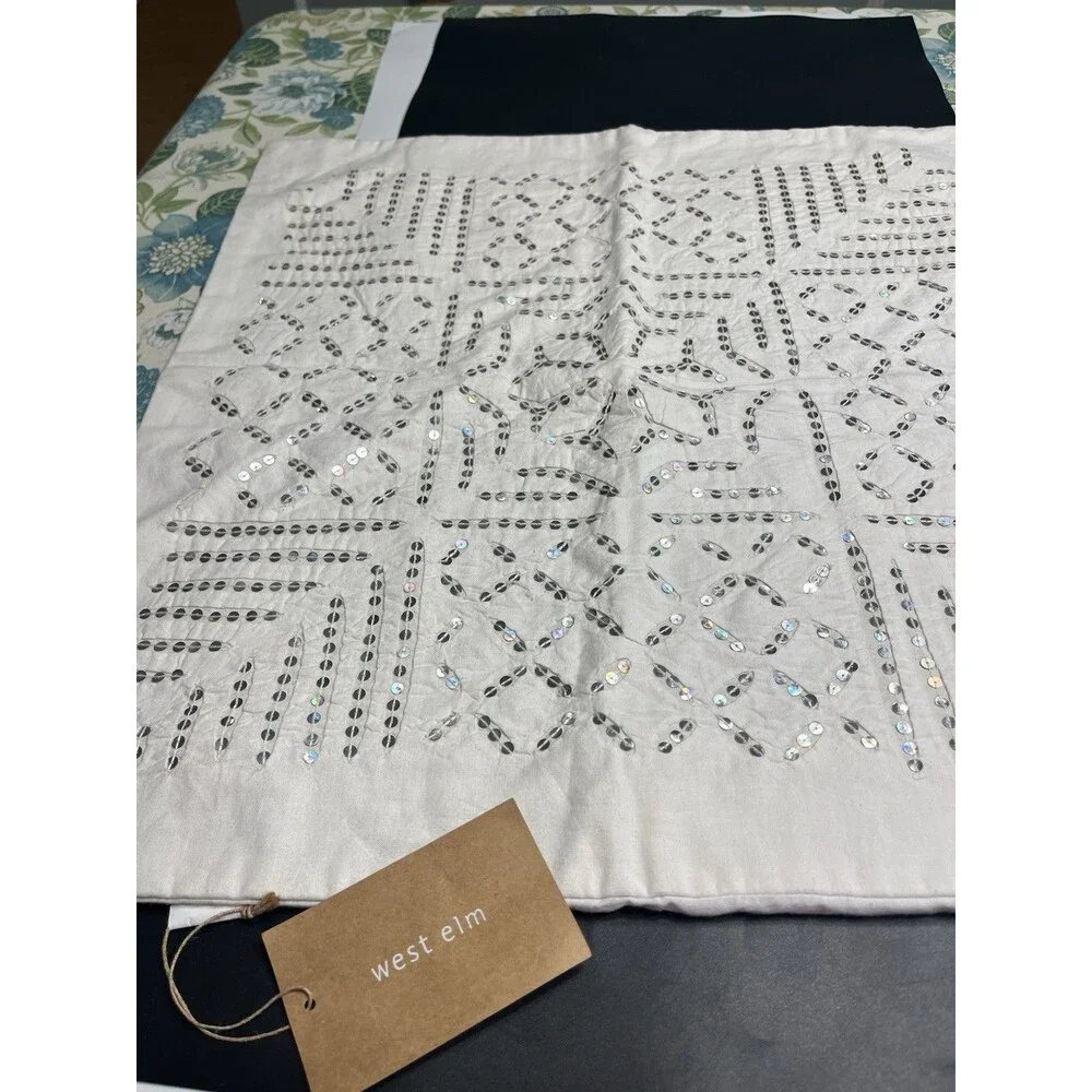 West Elm Off White Sequenced 20x20” Throw Pillow Cover NWT